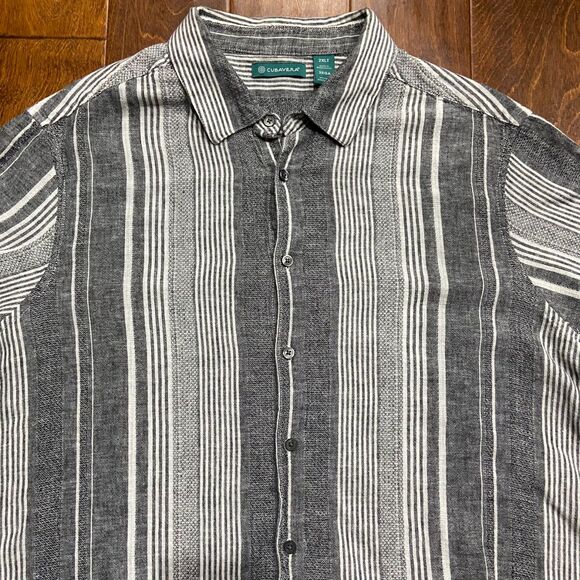 Cubavera Casual Big & Tall Striped Grey Button Front Shirt Men's Size 2XLT - Picture 2 of 7